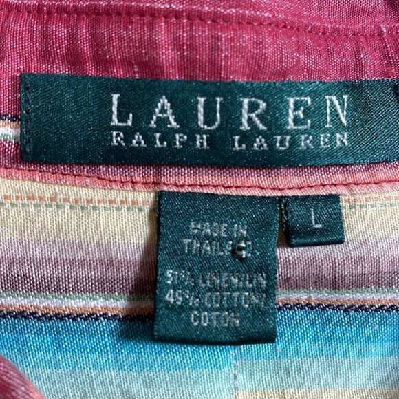 Lauren Ralph Lauren  Vintage Linen Cotton Blend Striped 3/4 Sleeve Button Down - Picture 10 of 14